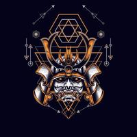 oni mask samurai head with sacred geometry ornament vector