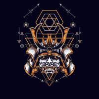 oni mask samurai head with sacred geometry ornament vector