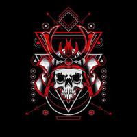 samurai skull head with sacred geometry ornament. eps10 vector