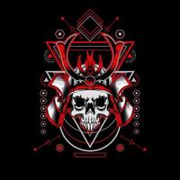 samurai skull head with sacred geometry ornament. eps10 vector