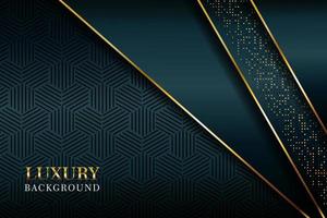 Abstract dark green overlap with glitters dotts and golden line modern luxury futuristic technology background vector illustration.