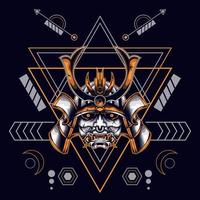 oni mask samurai head with sacred geometry ornament vector