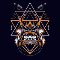 oni mask samurai head with sacred geometry ornament for t-shirt design vector