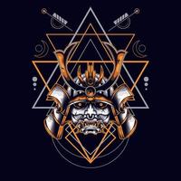 oni mask samurai head with sacred geometry ornament for t-shirt design vector