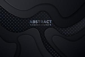 Black paper cut background. Abstract realistic papercut decoration with wavy layers and silver glitters. 3d topography relief. Vector topographic illustration. Cover layout template.