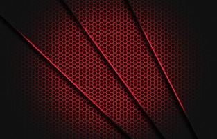 barra roja abstracta triángulo gris oscuro con línea roja en el diseño de patrón de malla hexagonal ilustración de vector de fondo futurista de lujo moderno.