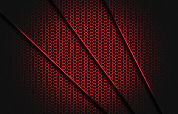 Abstract red slash dark grey triangle with red line on hexagon mesh pattern design modern luxury futuristic background vector illustration.