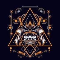 oni mask samurai head with sacred geometry ornament vector