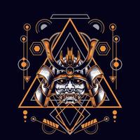 oni mask samurai head with sacred geometry ornament vector