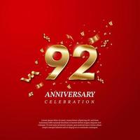 92th Anniversary celebration. Golden number 92 vector