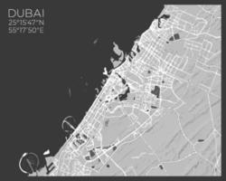 Dubai Map - abstract monochrome design for interior posters, wallpaper, wall art, or other printing products. Vector illustration.