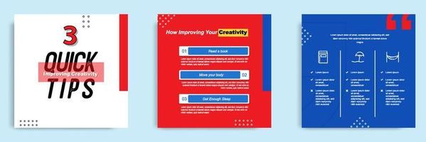 Red blue social media tutorial, tips, trick, did you know post banner layout template with geometric background and memphis pattern design element vector