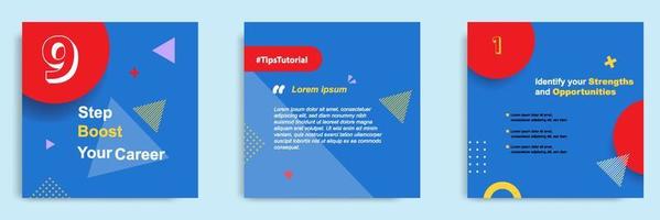 Blue red social media tutorial, tips, trick, did you know post banner layout template with geometric background and memphis pattern design element