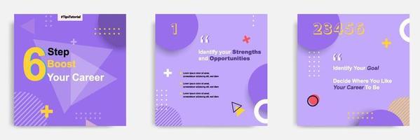 Purple social media tutorial, tips, trick, did you know post banner layout template with geometric background and memphis pattern design element vector