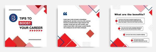 Red Social media tutorial, tips, trick, did you know post banner layout template with geometric background and memphis pattern design elements vector