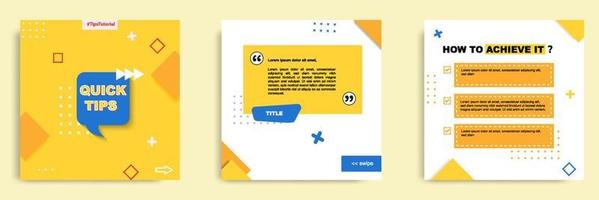Yellow social media tutorial, tips, trick, did you know post banner layout template with geometric background and memphis pattern design element vector