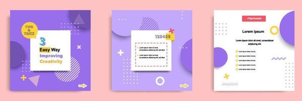 Purple social media tutorial, tips, trick, did you know post banner layout template with geometric background and memphis pattern design element vector