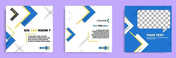 Blue social media tutorial, tips, trick, did you know post banner layout template with geometric background and memphis pattern design element vector