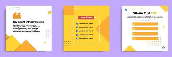 Yellow white social media tutorial, tips, trick, did you know post banner layout template with geometric background and memphis pattern design element vector