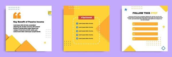 tutorial de redes sociales en blanco amarillo, consejos, trucos, ¿sabías que la plantilla de diseño de banner de publicación con fondo geométrico y elemento de diseño de patrón de memphis vector