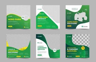 Lawn Mower Garden and agro farm services or Landscaping Service Social Media Post banner and Web Banner Template set vector