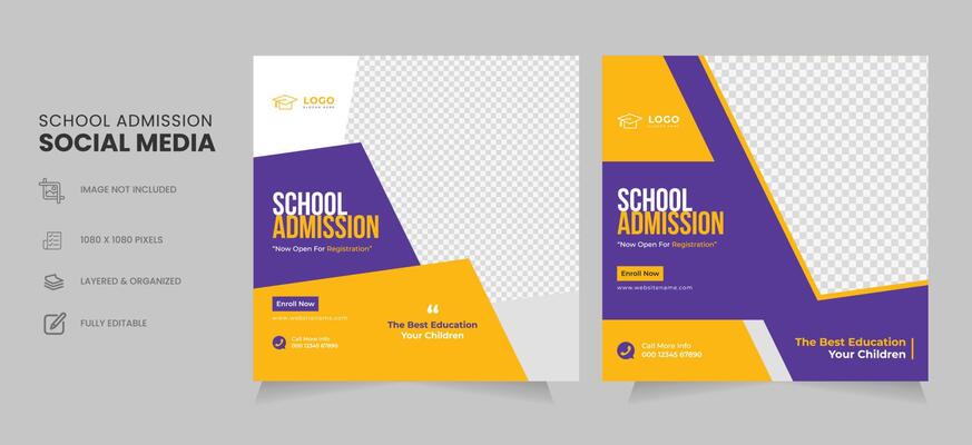 Modern School admission social media post banner template design or back to school social banner design