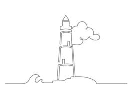 Hand drawn black line lighthouse isolated on white background. Sketch drawing of lighthouse. Continuous one line drawing. Vector illustration