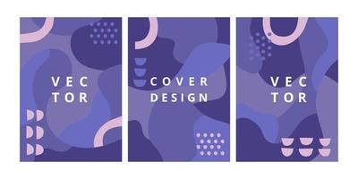 Vector set of abstract creative violet backgrounds with copy space for text, design templates in scandinavian style. Simple minimal template for brochure, flyer, banner, poster. Vector illustration