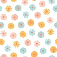 Seamless pattern with hand drawn little flowers in flat style. Cute scandinavian background for design, fabric or wrapping paper in pastel color. Floral vector illustration