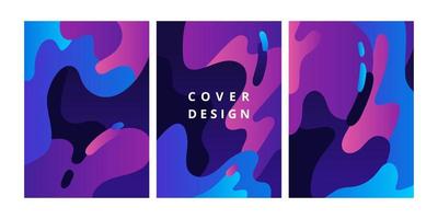 Set of minimal cover templates with fluid shapes in gradient blue colors. Abstract geometric backgrounds for poster, flyer, banner. Modern design template with space for text. Vector illustration