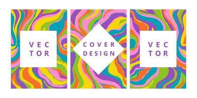 Fashion set of abstract banner with striped texture. Modern design template with psychedelic background. Retro cover for business, brochure and branding design. Vector illustration