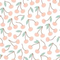 Seamless pattern with hand drawn cherry in flat style. Cute background for design, fabric or wrapping paper. Food vector illustration