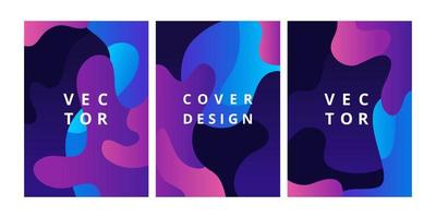 Set of minimal cover templates with fluid shapes in gradient blue colors. Abstract geometric backgrounds for poster, flyer, banner. Modern design template with space for text. Vector illustration