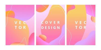 Set of minimal cover templates with fluid shapes in gradient pink colors. Abstract geometric backgrounds with liquid vibrant gradient shapes. Trendy futuristic design. Vector illustration