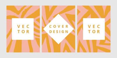 Set of modern design template with abstract geometric ornament in orange and pink colors. Minimal boho background for brochure, flyer, banner, poster and branding design. Vector illustration