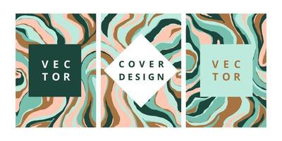 Fashion set of abstract banner with malachite texture. Modern design template with freehand striped background. Stylish cover for business, brochure and branding design. Vector illustration