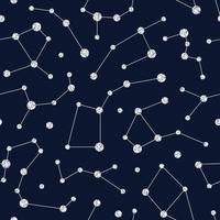 Blue seamless pattern with silver glittering constellations. Star background and zodiac constellations on dark background. vector