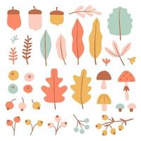 Set with hand drawn pastel forest elements in flat style. Vector Illustration