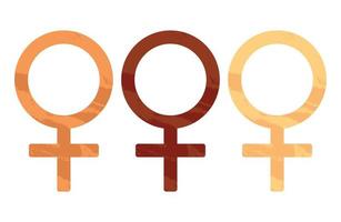 Symbol of feminist movement in different skin color. Women's Day concept, internationality. Gender icon of race equality. Vector illustration