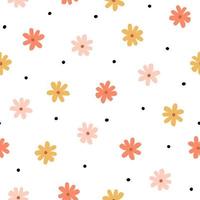 Seamless pattern with simple little flowers in pastel color. Floral repeatable background with chamomile. Cute childish print. Vector illustration in Scandinavian decorative style.