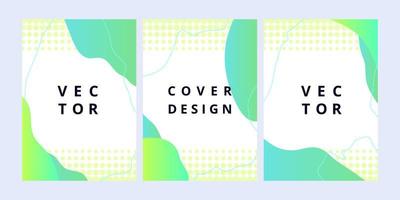 Set of minimal cover templates with fluid shapes in gradient green colors. Abstract geometric backgrounds for poster, flyer, banner. Modern design template with space for text. Vector illustration