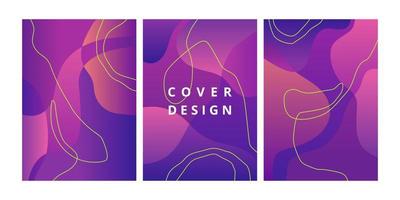 Set of minimal cover templates with fluid shapes in gradient blue colors. Abstract geometric backgrounds for poster, flyer, banner. Modern design template with space for text. Vector illustration