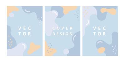 Set of modern design template with abstract wave shapes in memphis style. Minimal fluid background in pastel blue colors for brochure, flyer, banner, poster and branding design. Vector illustration