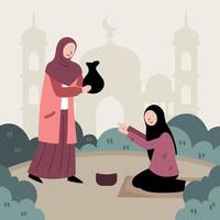 muslim woman donate to poor people vector