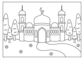 Mezquita para colorear página para la actividad de los niños musulmanes vector