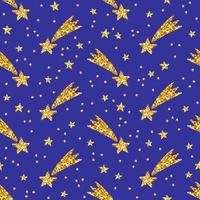 Magic seamless pattern with gold glittering with shooting stars. Star background for print, scrapbook or wrapping paper. Vector illustration.