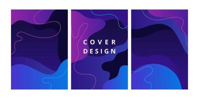 Set of minimal cover templates with fluid shapes in gradient blue colors. Abstract geometric backgrounds for poster, flyer, banner. Modern design template with space for text. Vector illustration