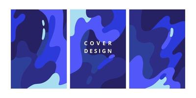 Set of abstract creative backgrounds with blue wave shapes. Modern design template with space for text. Minimal fluid cover for brochure, flyer, banner, poster and branding design. Vector illustration