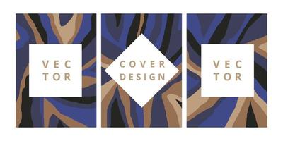 Set of modern design template with abstract geometric ornament in dark blue and brown colors. Minimal boho background for brochure, flyer, banner, poster and branding design. Vector illustration