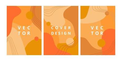 conjunto otoñal de fondos abstractos con formas fluidas y línea de dibujo a mano en colores naranja. plantilla de diseño moderno con espacio para texto. cubierta minimalista y elegante para el diseño de marca. ilustración vectorial vector